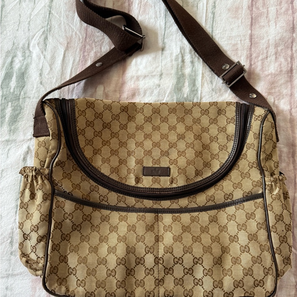 Gucci Tan and Dark Brown Monogram Diaper Bag